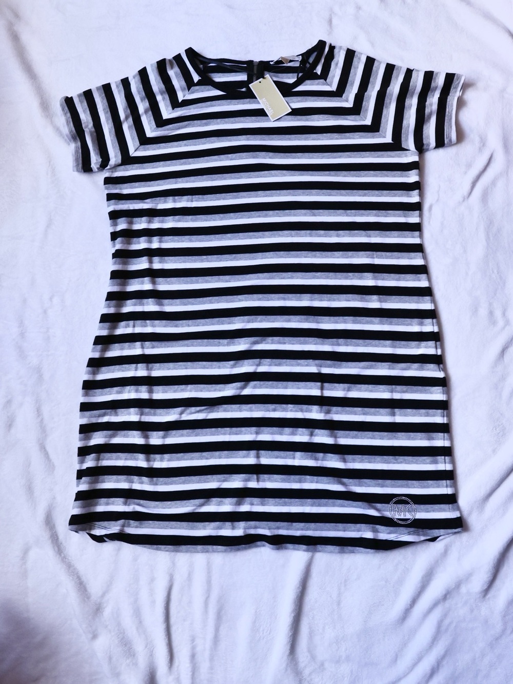 NWT Michael Kors Women’s XL Striped T-Shirt Dress Black Gray White MK Logo